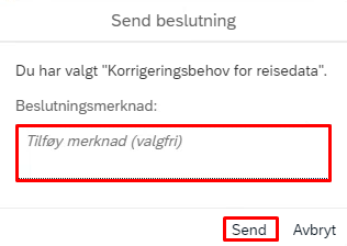 bildet viser merknadsfelt ved korrigeringsbehov