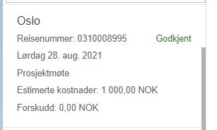 Bildet viser en godkjent reisesøknad.