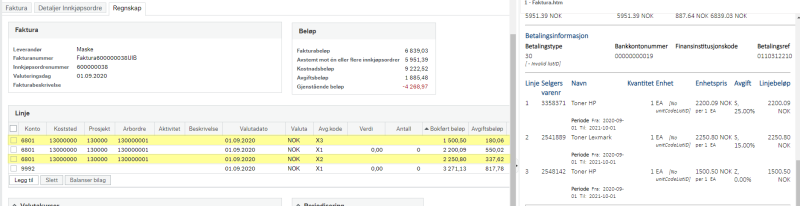 Skjermbilde av Regnskapsside.