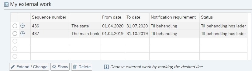 image showing list of external work