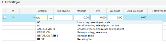 Skjermbilde av detaljer i ordrelinjer. 
